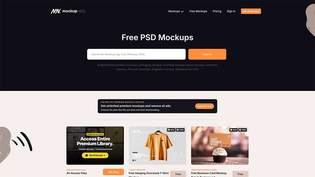 Screenshot of the Mockupnest website