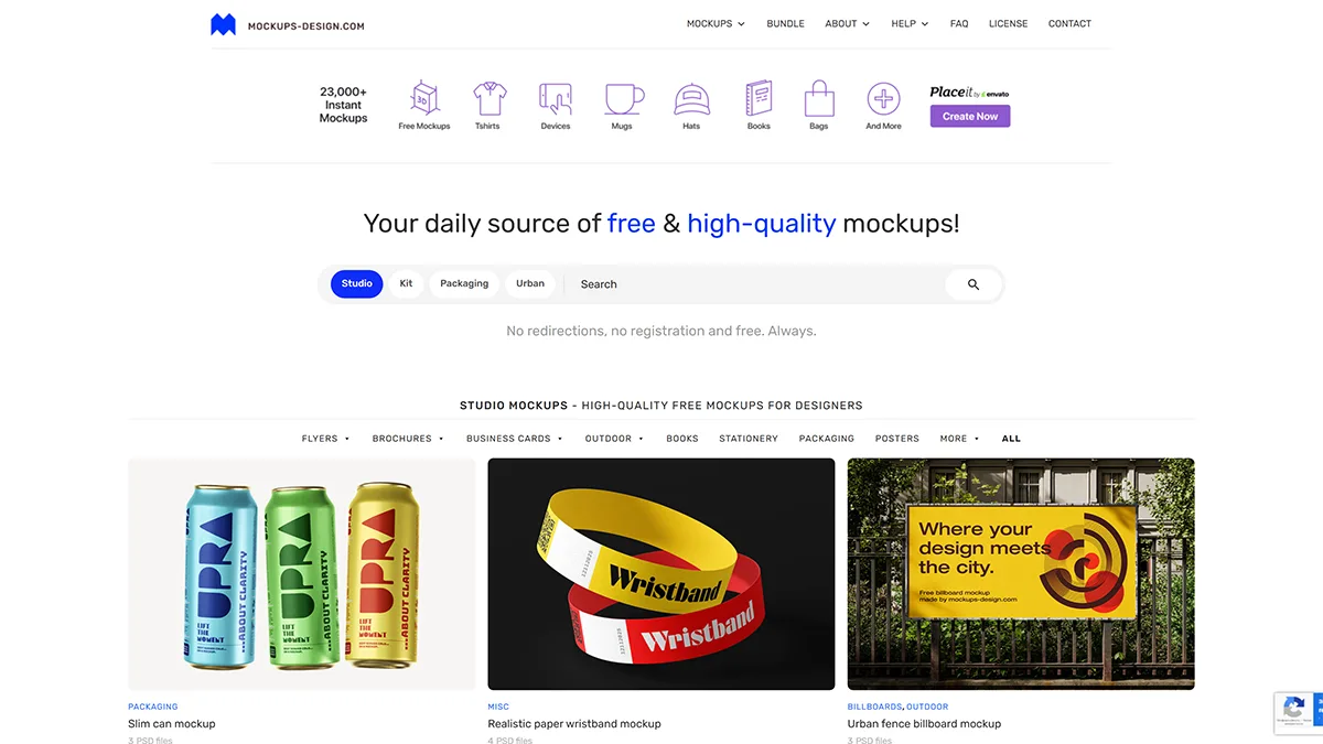 Screenshot of the Mockups-design web page