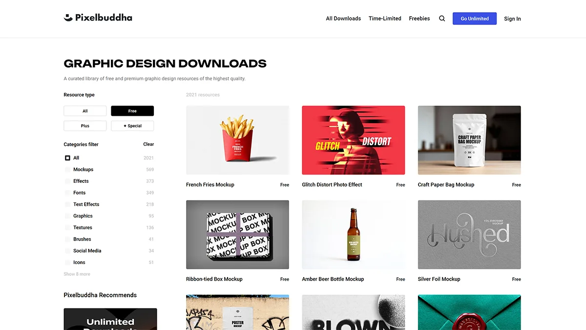 Screenshot of the PixelBuddha website