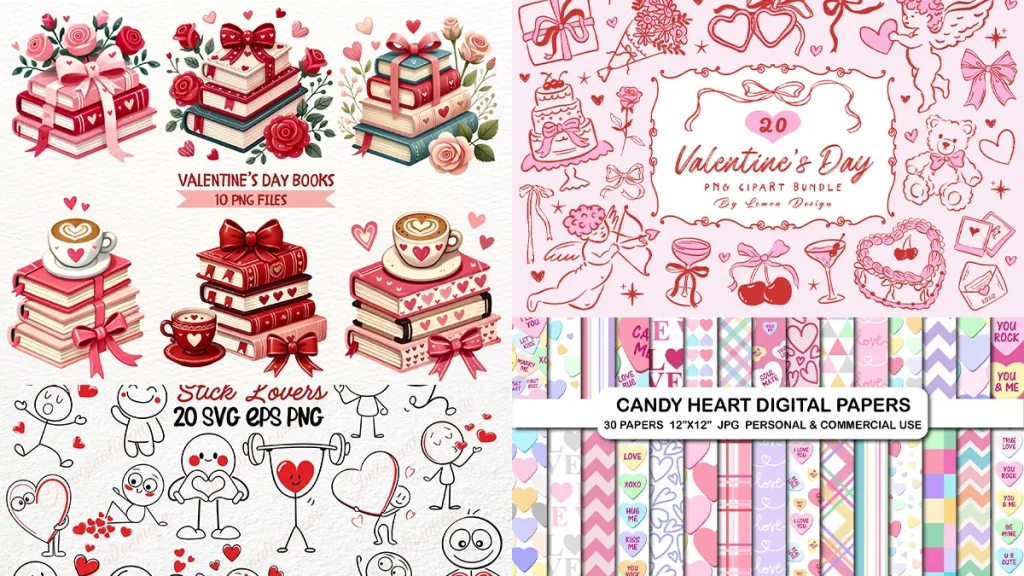 Different Valentine's Day clipart bundles