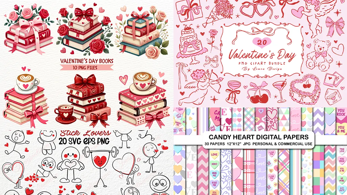 Different Valentine's Day clipart bundles