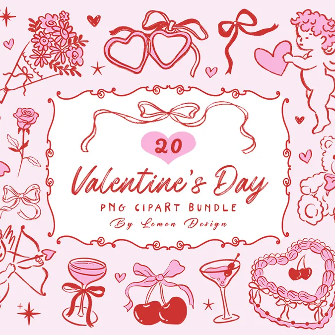 Valentine's Day bundle of hand-drawn clipart