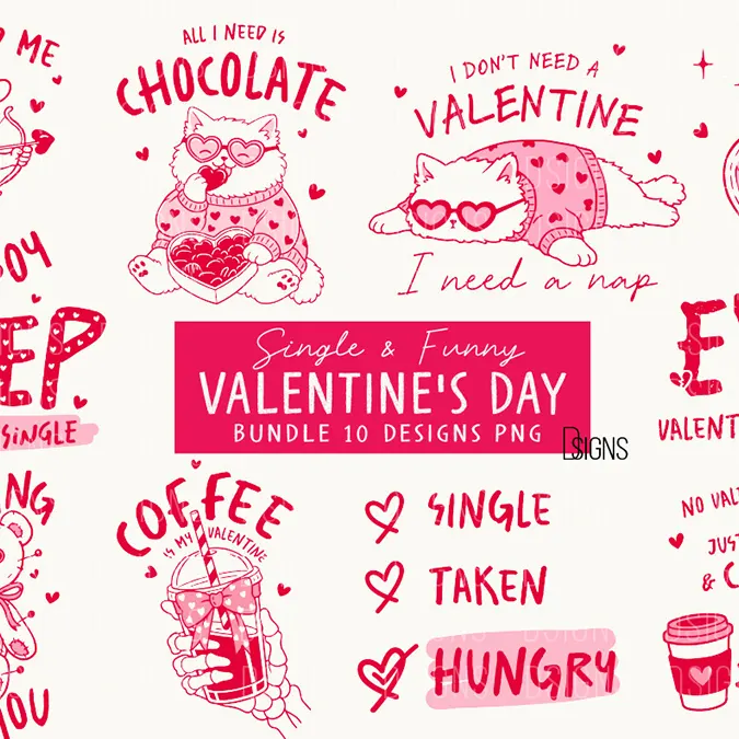 Valentine's Day Single&Funny clipart bundle