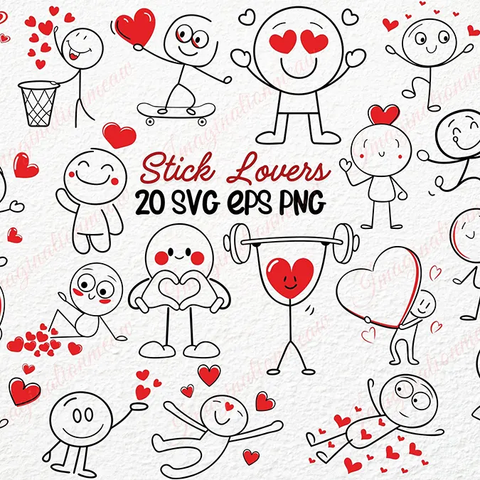 Valentine's Day stick figure bundle
